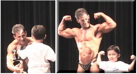 Paul O'Lone with his son Tyler onstage at the 2006 Mr. San Jose