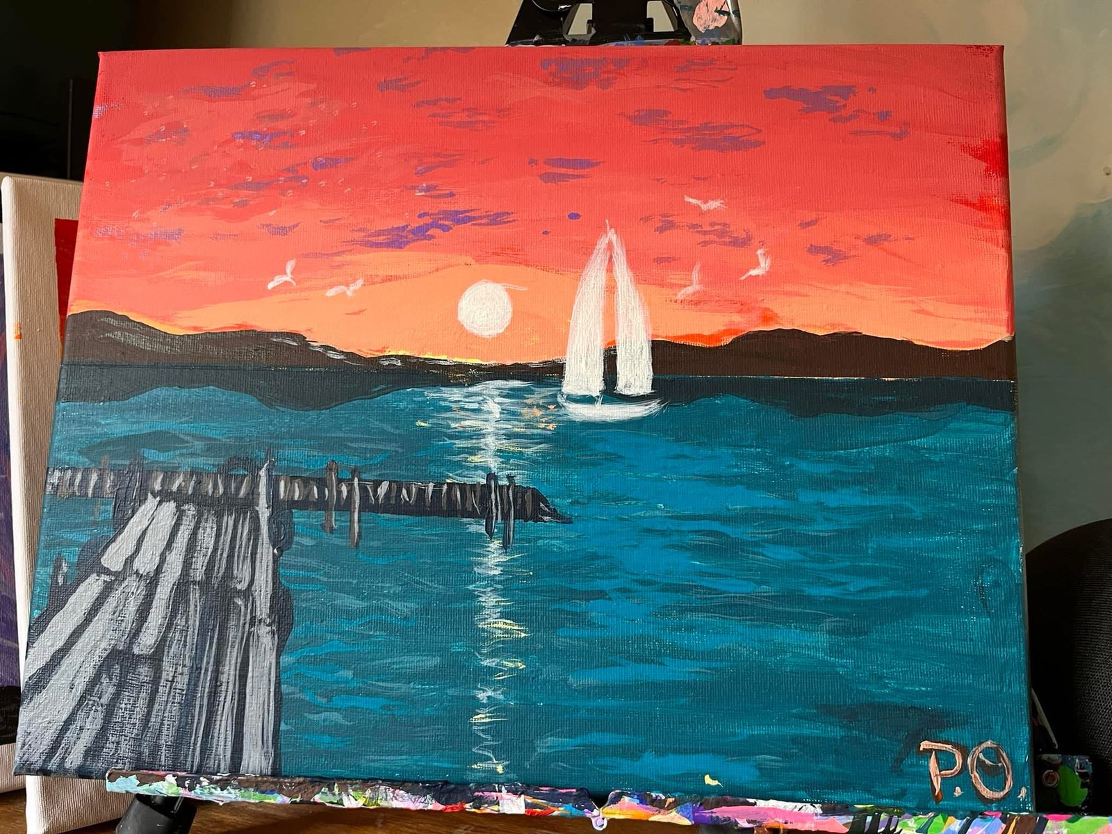 Harbor at Sunset, original artwork by Paul O'Lone