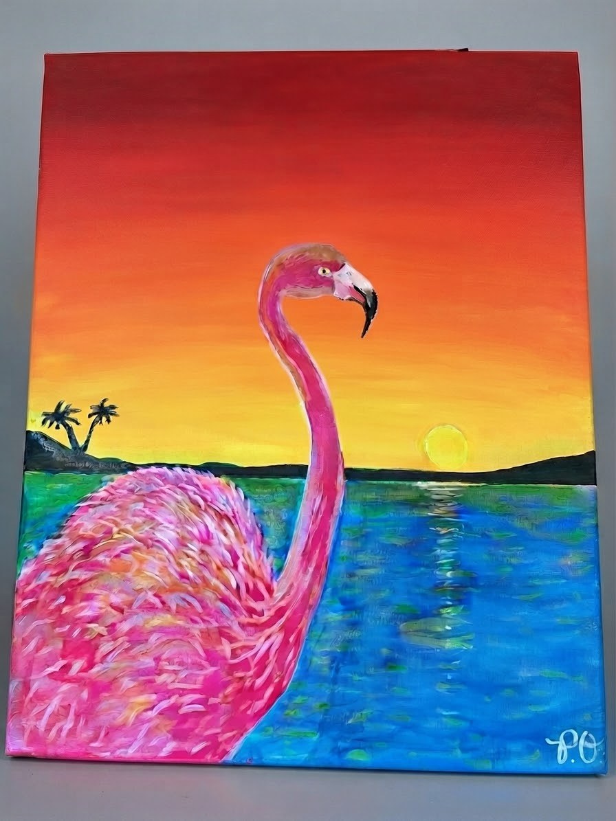 Flamingo Sunset, original artwork by Paul O'Lone
