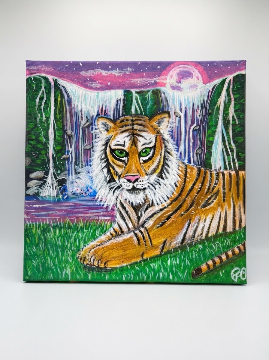 Tiger at the Falls, original artwork by Paul O'Lone