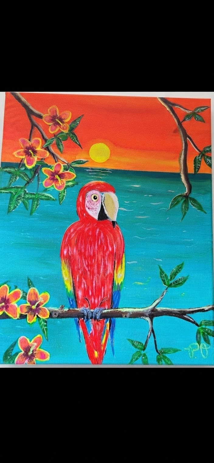 Tropical Parrot, original artwork by Paul O'Lone