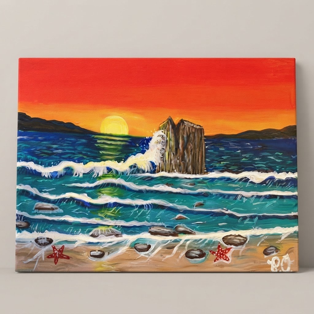 Sunset Surf, original artwork by Paul O'Lone